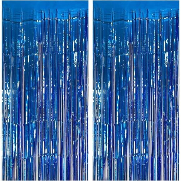 Blue Tinsel Party Backdrop 2 Pack Ocean Streamers Birthday Wedding Photo Booth D - Picture 8 of 8